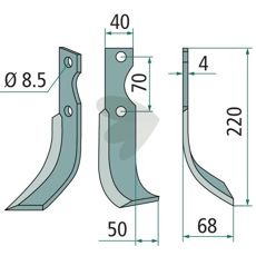 Rotary cultivator knife Fort c-c 70mm hole 8.5mm