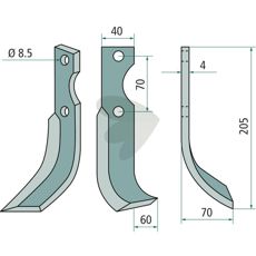 Rotary cultivator knife Honda c-c 70mm hole 8.5mm