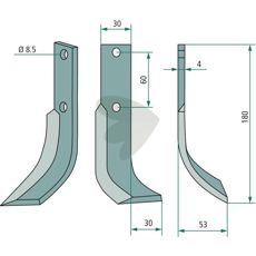 Rotary cultivator knife Honda c-c 60mm hole 8.5mm