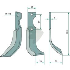 Rotary cultivator knife 35x10.5x6