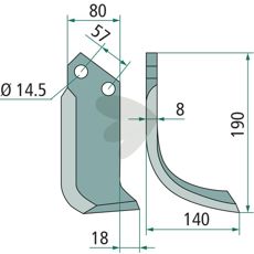 Rotary cultivator knife Alpego c-c 57mm hole 14.5mm