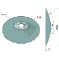 Plate smooth 625x6mm 5 fixed holes