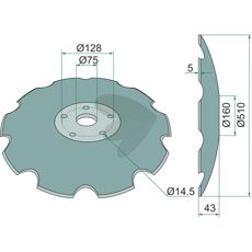 Disc toothed 510x5mm 5 fastening holes