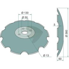Disc toothed 560x5mm 4 fastening holes