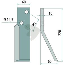 Rotary hoe knife Agric c-c 46mm hole 14.5mm