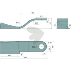 Knife Right, 60x260x10 mm