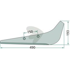 Cutter for sugar beet harvest left 193X490mm hole c-c 150mm