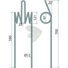 Double Rear Harrow Pin 12 x 660 mm Triathlon