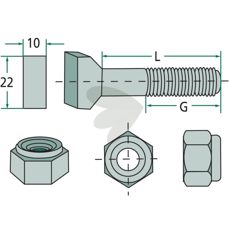 Hammer head screw with lock nut M10x65 mm