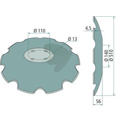 Serrated disc 510 mm Hole circle 110 mm Hole 12 mm