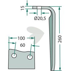 Rotary harrow tooth Left - 73000185596V