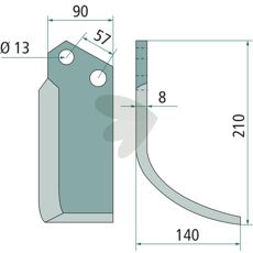 Rotary cultivator knife  Howard / Kongskilde c-c 57mm hole 13mm