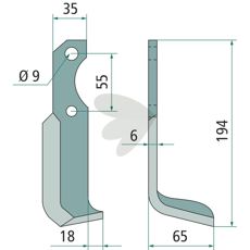 Rotary Tiller Knife  Bertolini / Nibbi c-c One hole 9mm