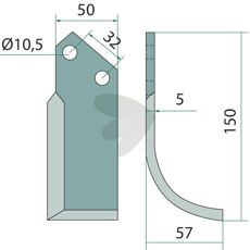 Rotary Tiller Knife  Comeb c-c 32mm hole 10,5mm
