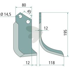 Rotary Tiller Knife  Maletti,Kverneland c-c 45mm hole 14,5mm