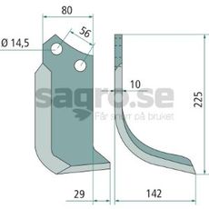Rotary Tiller Knife Left Maschio c-c 56mm hole 14,5mm