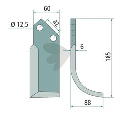 Rotary Tiller Knife  Perugini c-c 42mm hole 12,5mm