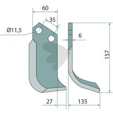 Rotary tiller knife Agric, Agrator c-c 35mm hole 11.5mm
