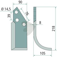 Rotary tiller knife Breviglieri c-c 76mm hole 14.5mm