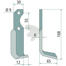 Rotary tiller knife Bertolini / Nibbi c-c 55mm hole 9mm