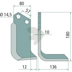 Rotary tiller knife Celli c-c 57mm hole 14.5mm