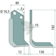 Rotary tiller knife Celli c-c 57mm hole 16.5mm
