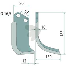 Rotary tiller knife Celli c-c 57mm hole 16.5mm