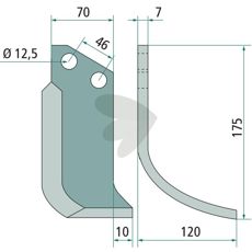 Rotary Tiller Blade Forigo-Roteritalia c-c 46mm hole 12.5mm