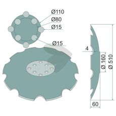 Disc Blade Toothed 510 mm Agrisem 8 bolt