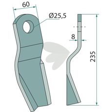 Impact knife Agricom, Agrimaster hole 25.5 mm