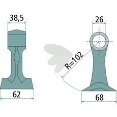 Hammer blade 38.5/62mm, hole 26mm