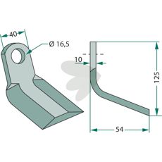 Y-tine for Breviglieri 40X125mm, hole 16.5mm