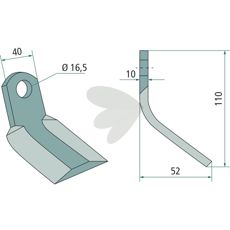 Y-tine for Breviglieri 40X110mm, hole 16.5mm