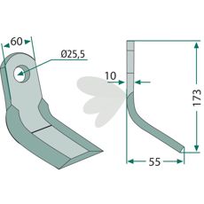 Y-tine for Breviglieri 60X173mm, hole 25.5mm