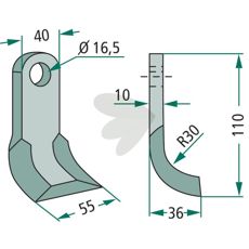 Y-tine for Dragone 40X110mm, hole 16.5mm