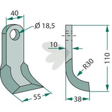 Y-tine for Dragone 40X110mm, hole 18.5mm