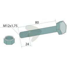 Screw with nut M12x1.75x80 mm, 10.9