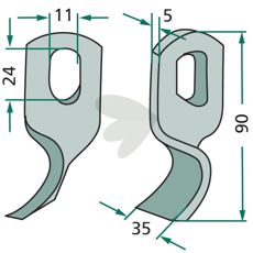 Twisted beater knife Epoke etc. 5X90mm hole 24X11 mm
