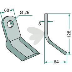 Y-beater Ferri 60X128mm, hole 26mm