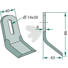 Y-beater Ferri 40X86mm, hole 14X30mm