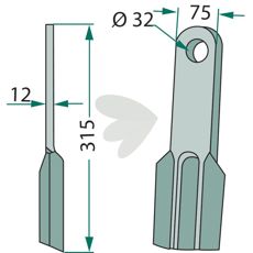 Chopper knife Howard / Kongskilde and more.75X315mm hole 32 mm