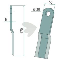 Impact knife Humus etc. 50X170mm hole 20 mm