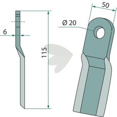 Impact knife Humus etc. 50X115mm hole 20 mm