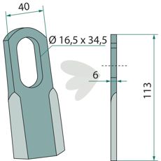 Knife 6X40X16.5/34.5