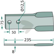 Impact knife right, thickness = 8 mm