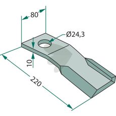 Left cutting knife Humus 80X220mm hole 24.3 mm