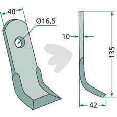 Y-cutter Maletti, Kverneland 40X135mm, hole 16.5mm