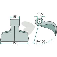 Hammer blade 55/150mm, hole 16.5mm