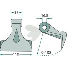 Hammer blade 37/115mm, hole 16.5mm