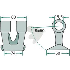 Hammer blade 80/74mm, hole 19.5mm